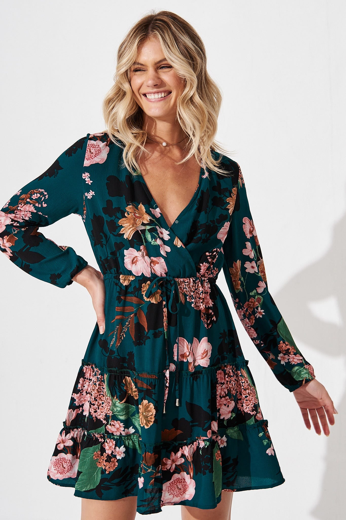 Chachi Mock Wrap Dress in Green with ...